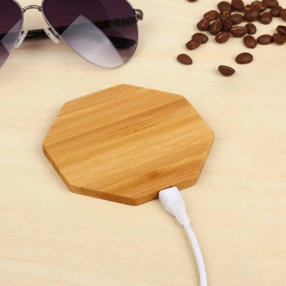 Portable Size Bamboo Wood Slim Pad Desktop Wireless Charger Charging