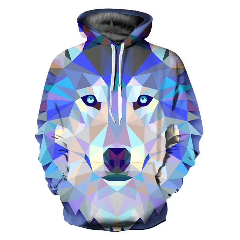 

Headbook New Fashion Wolf Hoodies Men/Women Thin 3d Sweatshirts With Hat Print Colorful Blocks Wolf Hooded Hoodies