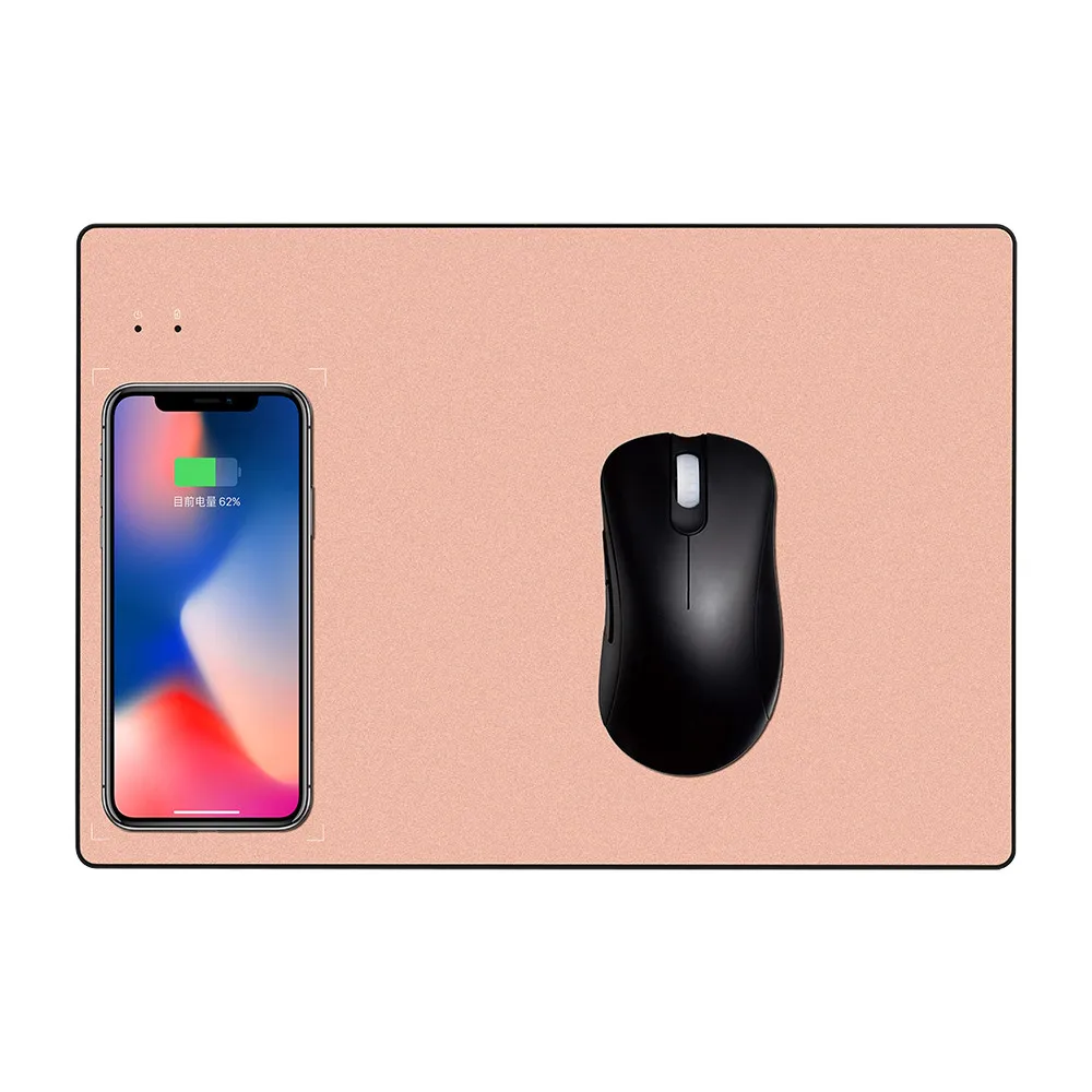 Для iPhone X/8/8 плюс роскошный Qi Беспроводной Зарядное устройство быстрой зарядки 2 в 1 Мышь Pad Алюминий сплав+ искусственная Многофункциональный Нескользящие одежда