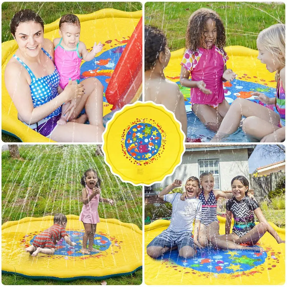price cut 170cm Summer Outdoor Inflatable Kids Water Splash Play Mat Summer Garden Gaming Sprinklers Cushion