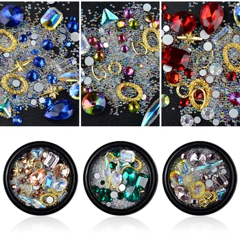 

Crystal AB Nail Rhinestones Caviar Beads Multi-size Sharp Bottom Droptear Diamonds Gold Metal Manicure 3D Nail Art Decoration