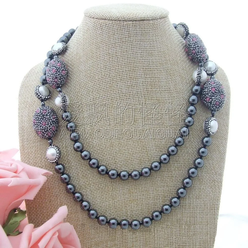 

Women's 39" Hematite White Pearl Necklace