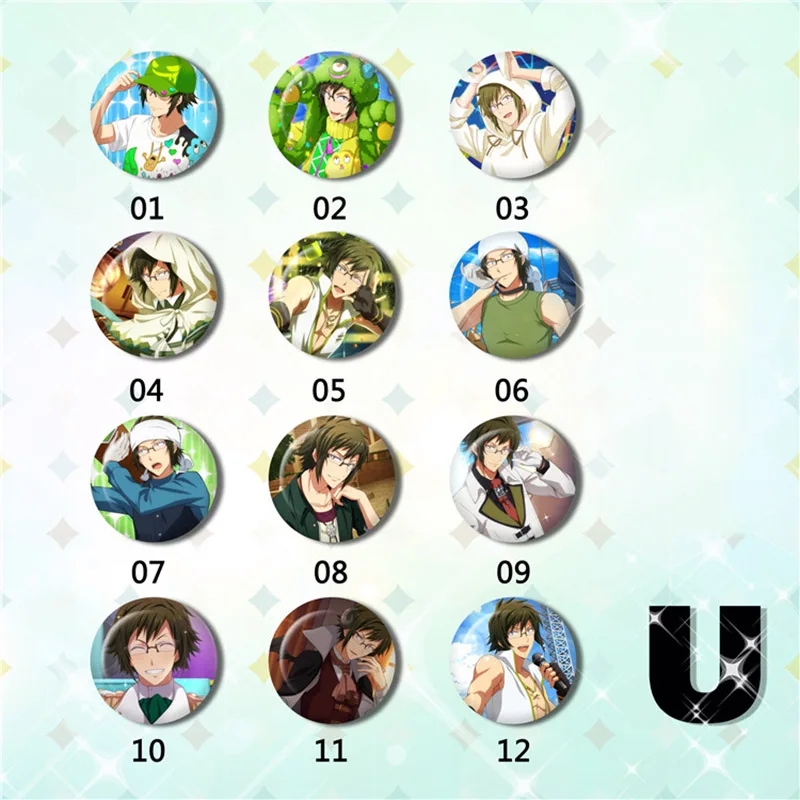 

ZXFJXR 12pcs/set 58MM IDOLiSH7 TENN IORI Yotsuba Tamaki Icons on The Backpack Pin Brooch Badges Stemma