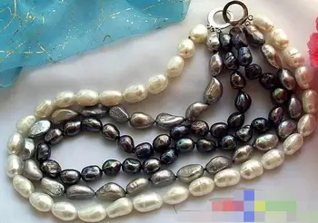 

3554 3ROW WHITE BLACK GRAY BAROQUE FW PEARL NECKLACE
