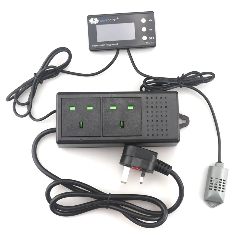 

THC-220 UK Plug Digital Temperature Humidity Controller AC 220V 10A Thermostat Hygromstat LCD Household Reptile Intelligent