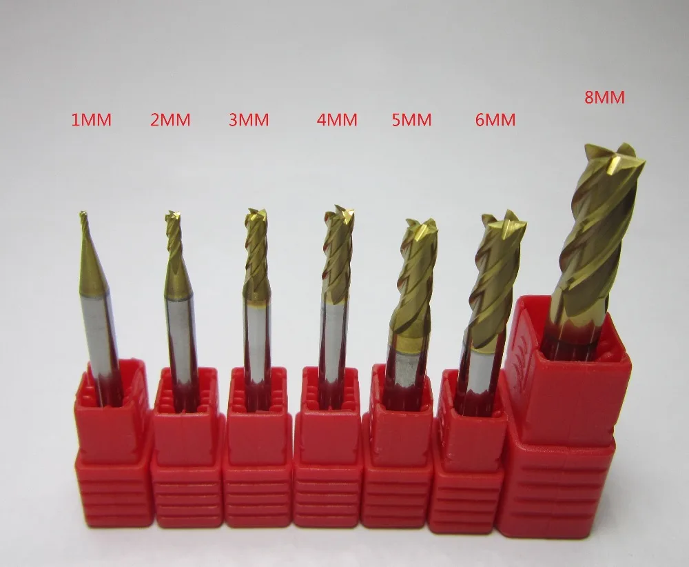 

7PCS HRC62 4 flutes 1mm 2mm 3mm 4mm 5mm 6mm 8mm Tungsten Carbide End Mills set milling cutter CNC bits stainless steel hardsteel