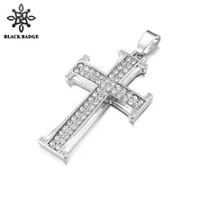 Hip Hop Men Cross Pendant Necklace Zircon Rhinestone Gold Silver Tone Bible Crucifix Charm Jewelry Stainless Steel Necklace