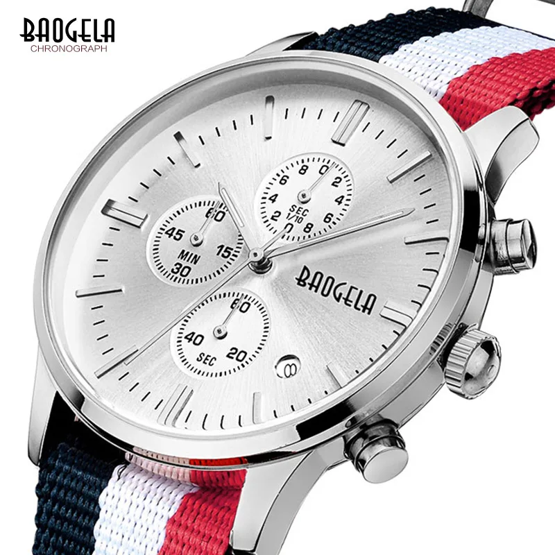 Kaufen BAOGELA männer Klassische Armbanduhr Quarz Chronograph Armee Stop Uhr Mann Uhr Relogios Masculino Leinwand Strap 1611LBH GB