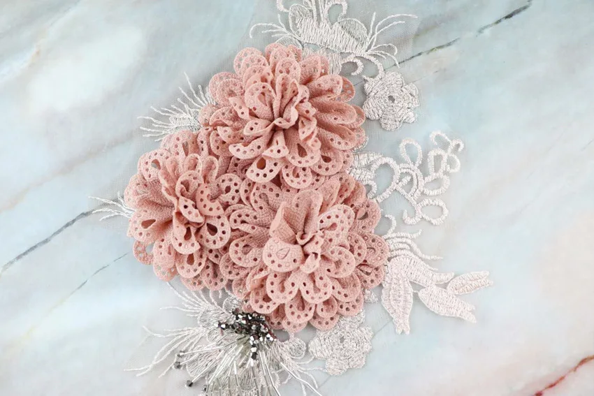 Органза марля переработанная ручная вышивка Свадебные аксессуары цветочное платье трехмерный цветок лепестки полые на заказ