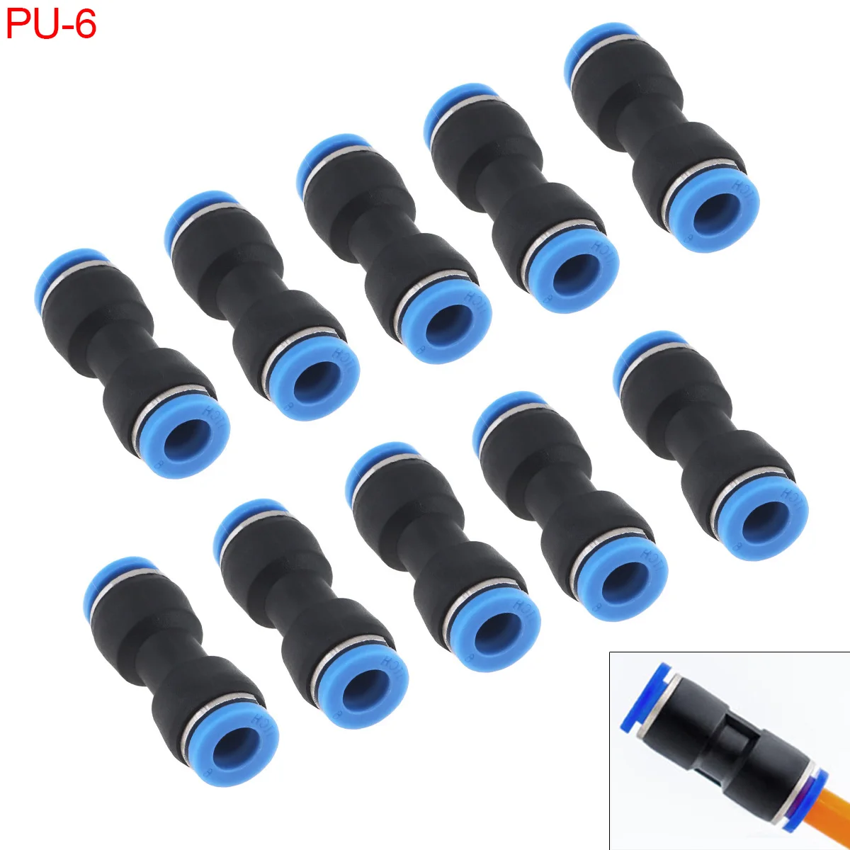 

10PCS 6MM PU-6 Plastic Straight Through Quick Connector Pneumatic Insertion Air Tube