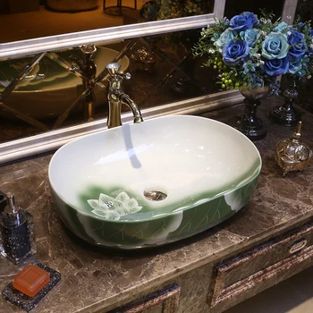 

Oval lotus handmade porcelain bathroom vanity bathroom sink bowl countertop Ceramic wash basin bathroom sink Hand Wash Sink