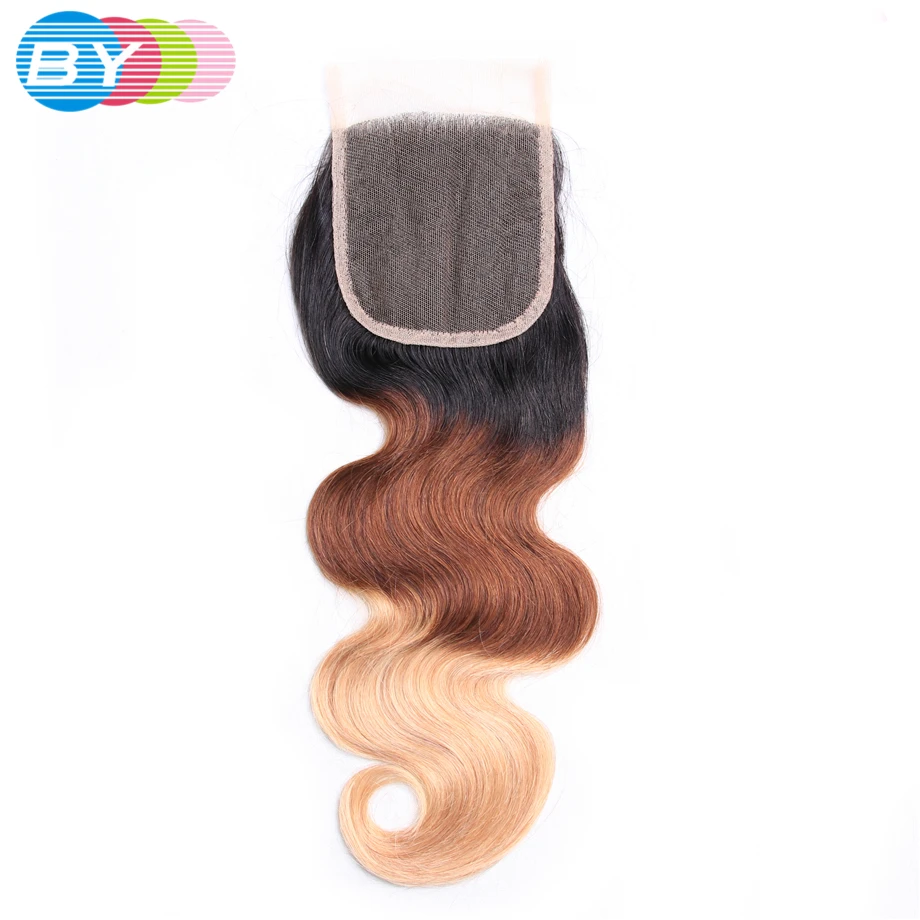BY Hair 100% Human Hair 4x4 Lace Closure 8-22inches Brazilian Body Wave Ombre Hair Closure 1B/4/27 Color body-wave : image BY Hair 100% Human Hair 4x4 Lace Closure 8-22inches Brazilian Body Wave Ombre Hair Closure 1B/4/27 Color body-wave