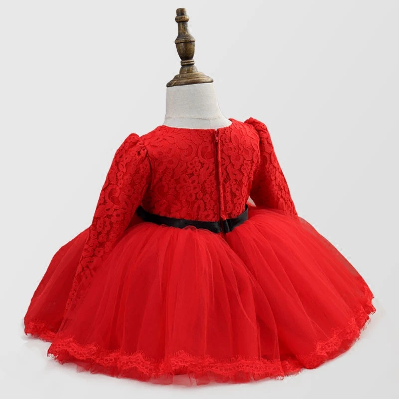 Платье принцессы; красные вечерние платья-пачки с длинными рукавами; сезон осень-зима; бальное платье с бантом; одежда для дня рождения; одежда для малышей