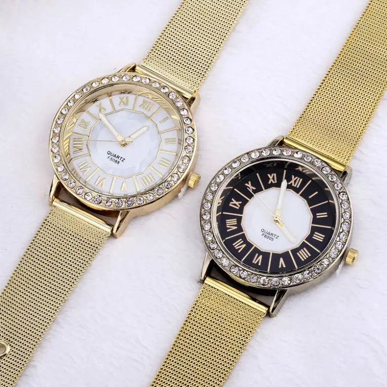 

New Fashion Luxury Women Dress Wristwatch Rhinestone Ladies Quartz Reloje Girls Hour Popupar Gift for Christmas Golden Watch