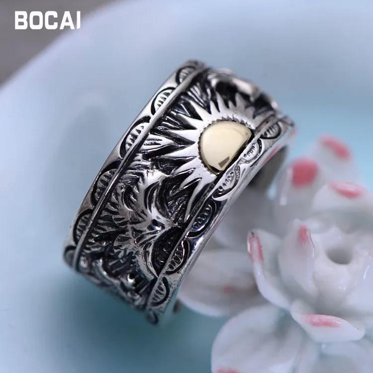 S925 sterling silver male ring Indian eagle wings sun totem Thai silver ring