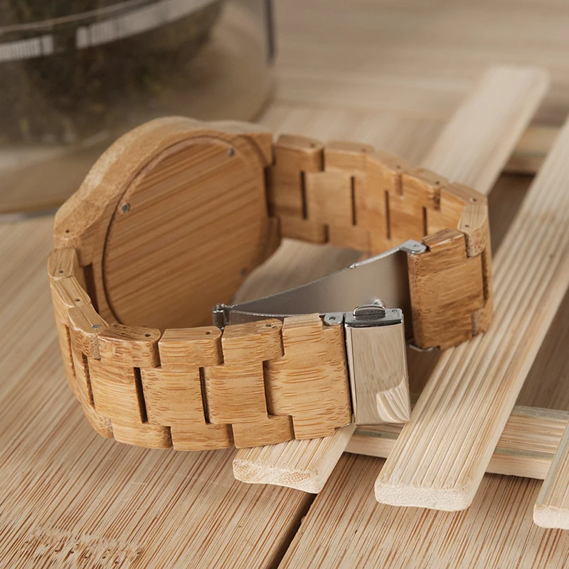 BOBO BIRD WD27 Bamboo Wooden Watch for Men Unique Lug Design Top Brand Luxury Quartz Wood Band Night Green Pointer Wrist Watches - Image 3