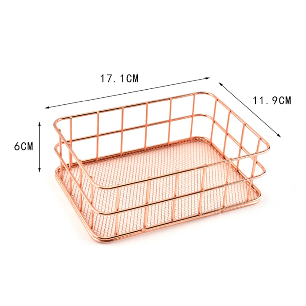Корзина для хранения в скандинавском стиле из розового золота с металлической проволокой, органайзер, держатель для косметики, домашний офисный стол, Коллекция туалетных принадлежностей, полка для ванной комнаты - Цвет: Small rectangle
