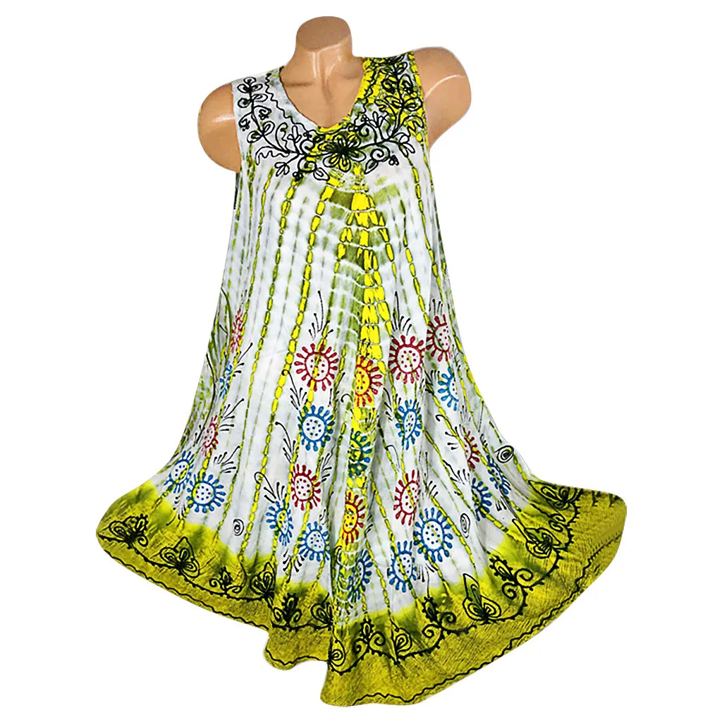 

Sundress Dress Womens Plus Size O-neck Tie-dyed Printing Sleeveless Camisole Mini Dress Vestidos Dresses Robe Femme e711