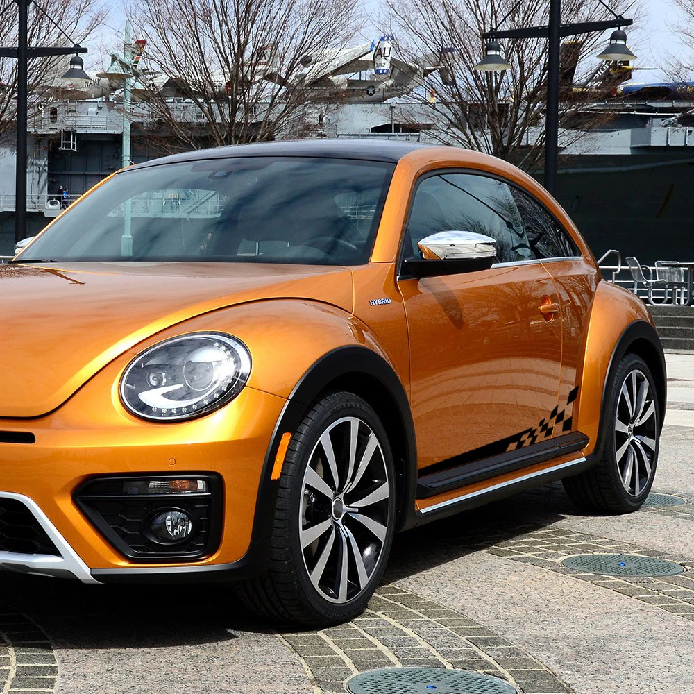 2 قطع سيارة التصميم سباق شعرية الجانب شريط تنورة ملصقات رياضة السيارات الرسومات الجسم صائق لفولكس واجن بيتل اكسسوارات