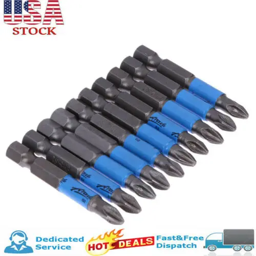 

10 Impact Screwdriver Bit Set 50mm 1/4 Phillips Magnetic PH1 PH2 PH3 PZ1 PZ2 PZ3