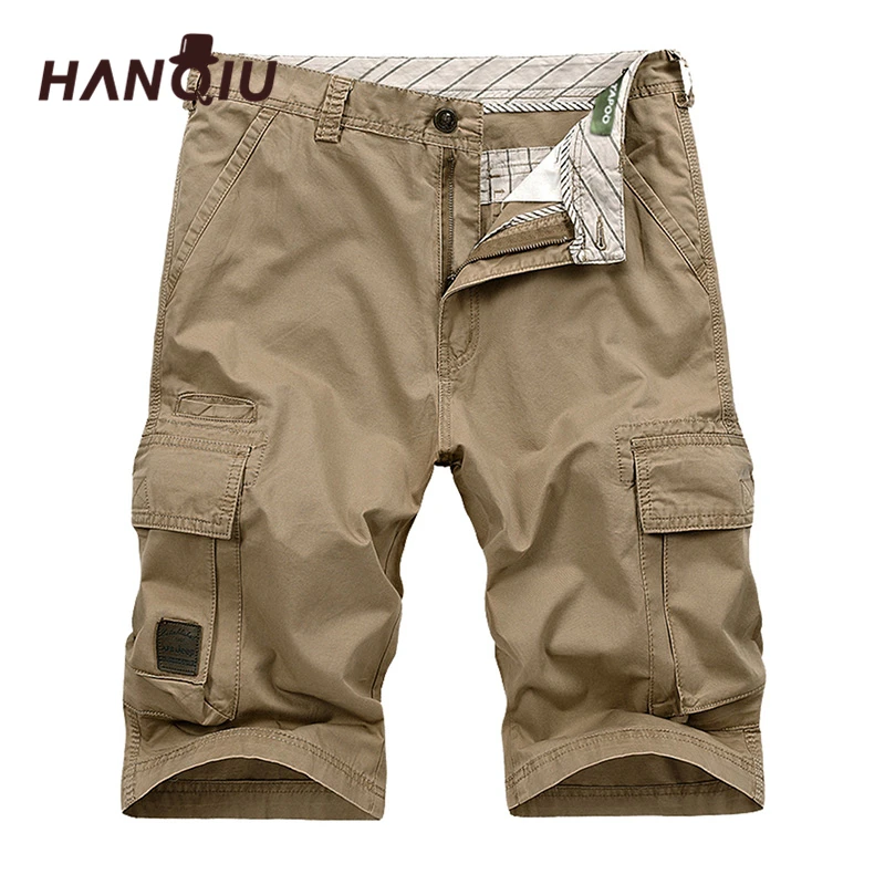 Günstig HANQIU 2020 Sommer Männer Cargo Shorts Gerade Lose Mode Baumwolle Herren Armee Military Kurze Hosen Plus Größe 44