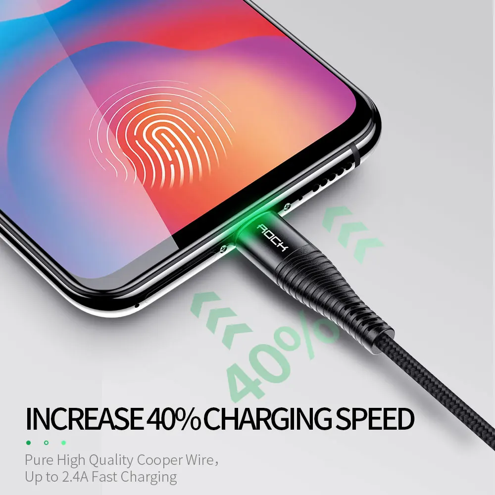 صخرة LED الإضاءة المصغّر usb كابل ل Xiaomi Redmi 4X ملاحظة 4 5 ترقية المصغّر usb كابل شحن سامسونج S7 الهاتف المحمول الحبل