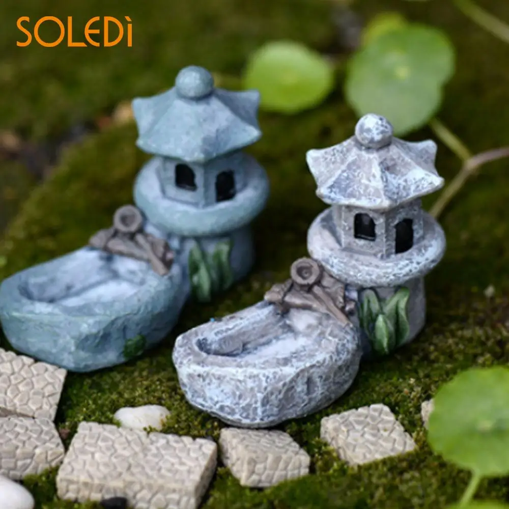 

Garden Miniature Mini Pond Tower Beautiful Figurines Lawn Bonsai Lifelike Micro Landscape Resin Decor Crafts DIY Courtyard