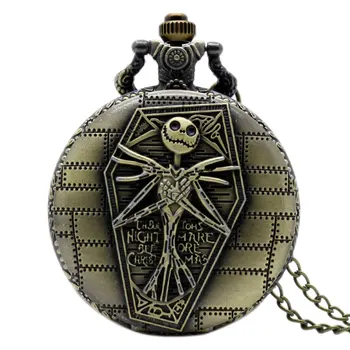 

New Arrive Cartoon Movie Theme Pocket Watch The Nightmare Before Christmas Relogio De Bolso Bronze Quartz Watches