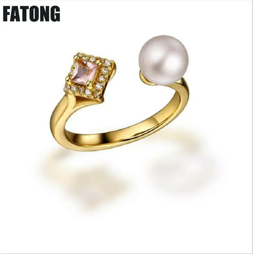 

New jewelry 925 sterling silver Pearl powder crystal tourmaline opening ring Princess temperament simple jewelry J020