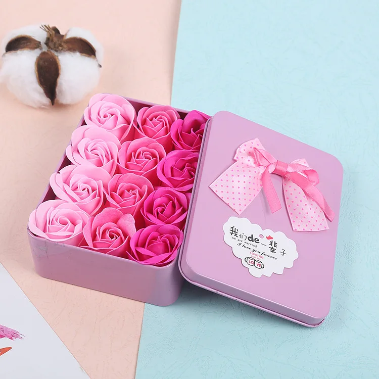 

Christmas Valentine's Day Gifts 12 Creative Soaps Flower Rectangular Iron Box Annual Gift Promotion San Valentin Decoracion