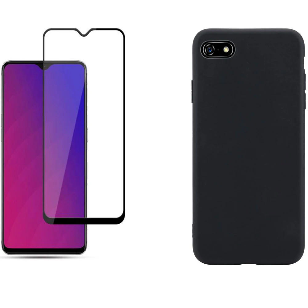 

OPPO A1K Case Black Soft Matte Soft TPU Case with Full Coverage Tempered Glass For OPPO A1K A 1K OPPOA1K CPH1923