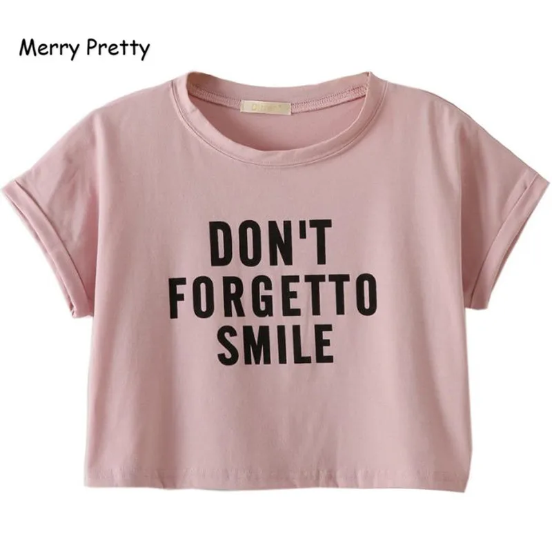 

Merry Pretty t shirt women pink harajuku tshirt short sleeve o-neck cute t-shirt women short crop top letter print funny t shirt