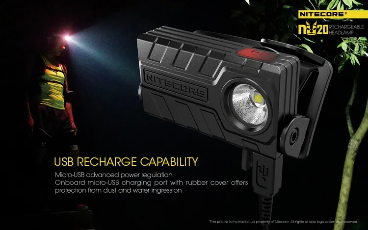 NITECORE NU20 360 люмен перезаряжаемый CREE XP-G2 S3 светодиодный для наружного кемпинга с перезаряжаемой фара на литий-ионном аккумуляторе фонарик