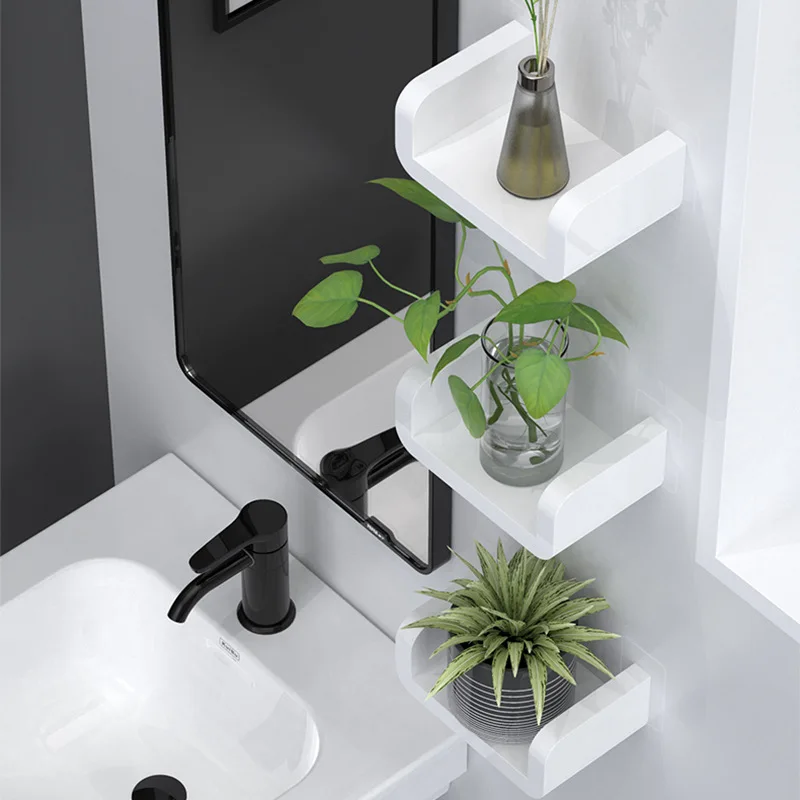 White Home Storage Holder Waterproof Cosmetic Shelves Wall Hanging Shelves Wall Hanging