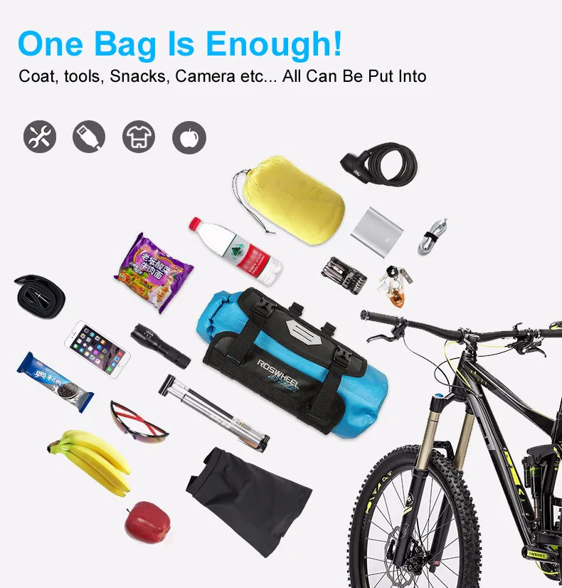 Best ROSWHEEL Full Waterproof 7L Bicycle Front Bag MTB Cycling Baskets Packing Pannier Bike Accessories Handlebar Bag 8