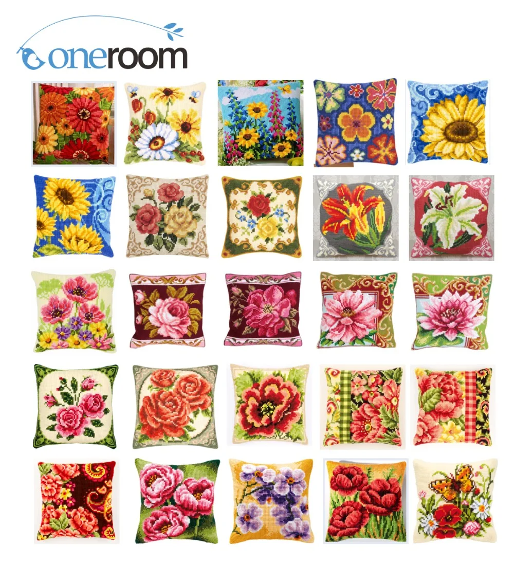 

Cross Stitch Pillow Mat DIY Craft Beautiful Flower 01 Tapestry Pillow 42CM by 42CM Needlework Crocheting Cushion Embroidery
