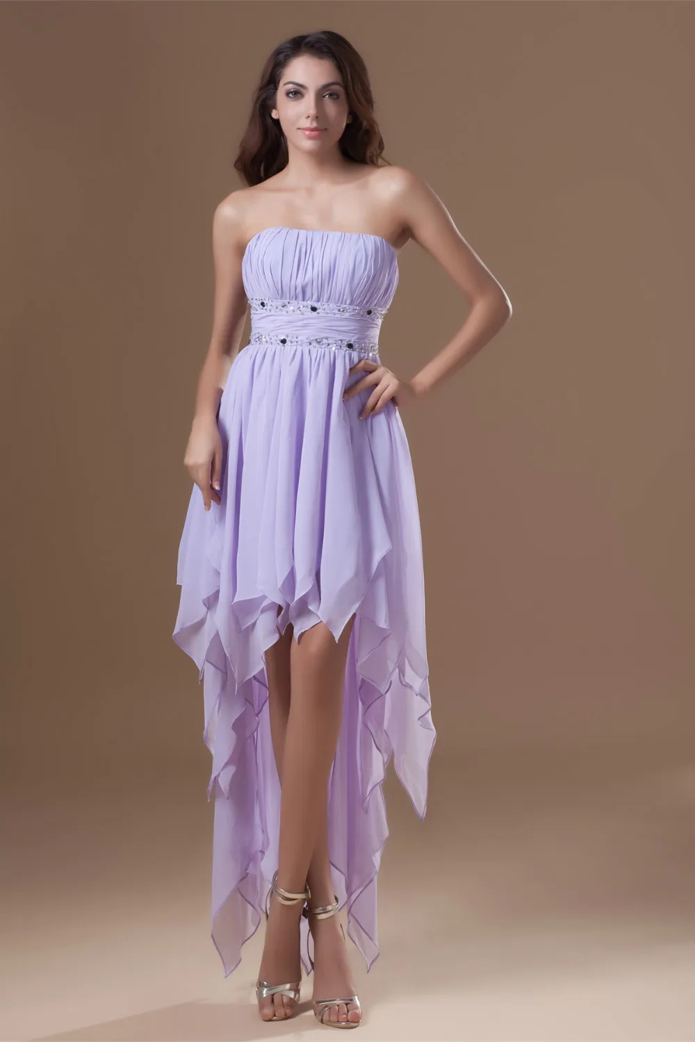 Asymmetrical Beading Line Chiffon Silk like Satin Special Occasion Prom ...