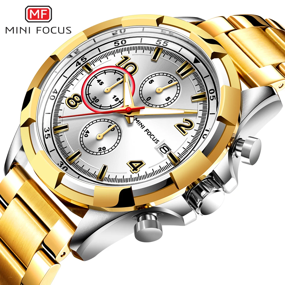 

MINI FOCUS Royal Business Men Quartz Clock Watch 3 Sub-dials Multifunction Sporty Casual Style Mens Watches Top Brand Luxury