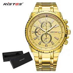 2018 RISTOS полный Нержавеющая сталь Для мужчин кварцевые часы Reloj Masculino Hombre Спорт роскошные мужские наручные часы Мода Бизнес часы