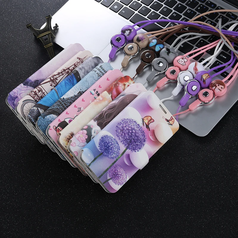 

For Huawei Honor 8 Case Cute Painted Flip Wallet Stand Leather Case Huawei Honor 8 Pattern cover Soft Silicone case strap Phone