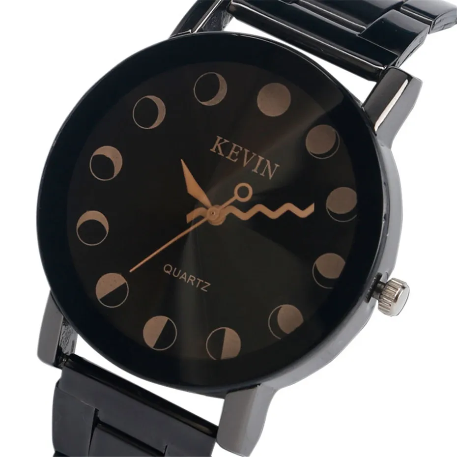 Kevin 2017 Creative Watches Sun Day Night Moon Dial Wave Black Stainless Steel Quartz Men Wristwatch Casual Women Relogio Clock (4)