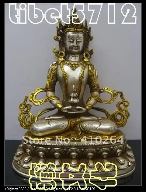 

ASIA TIBETAN NEPAL BRONZE COATED SILVER BUDDHA AMITAYUS BOUDDHA STATUE 22 cm