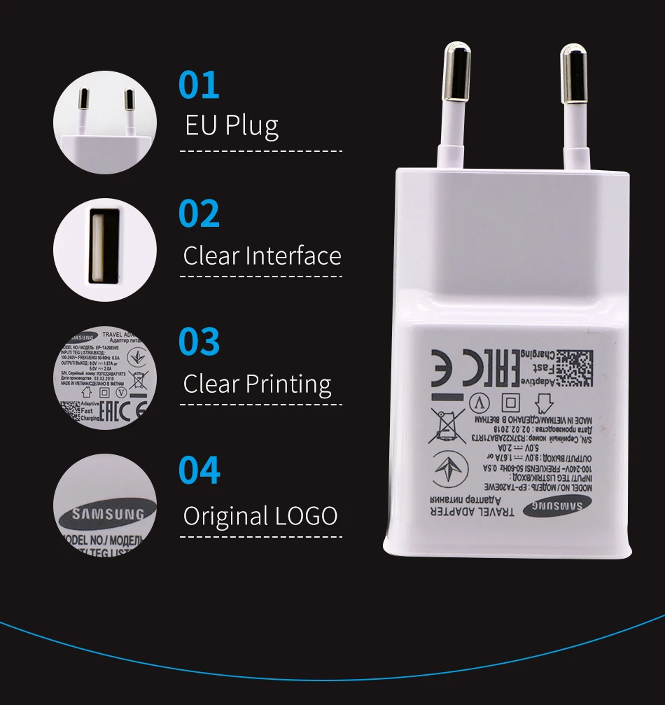 3Samsung S8 S9 plus Original Fast Charger 9V1.67A & 5V2A 1.2m USB Type C Cable Travel Adapter EUUSUK Note8 S 9 S8 C5 C7 C9pro