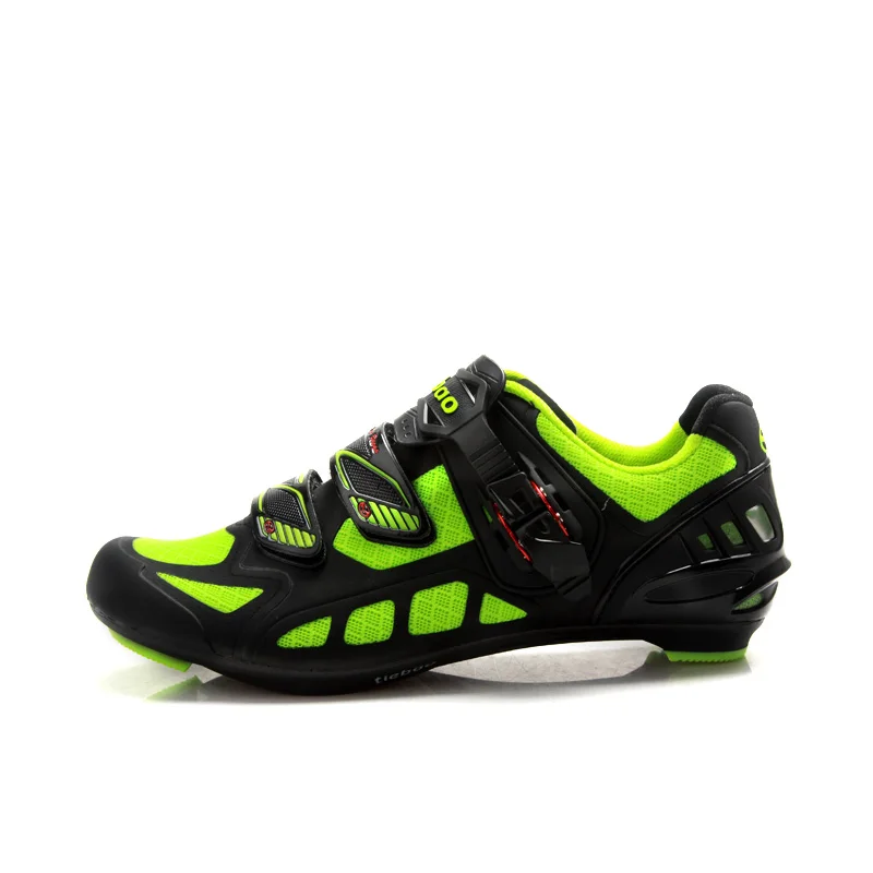 TIEBAO обувь для спортивного гонок, шоссейного велосипеда, SPD велосипедная обувь, дышащая велосипедная обувь R1502 - Цвет: Green