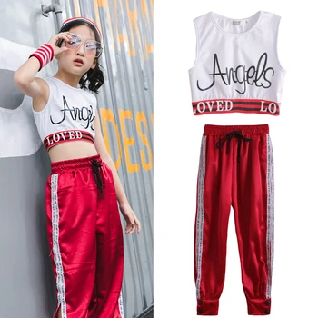 

2019 Hot Jazz Dance Costumes Girls Hip-hop Costume for Performing Sport Games Clothes Navel exposed Vest Suit 2pcs BL1066