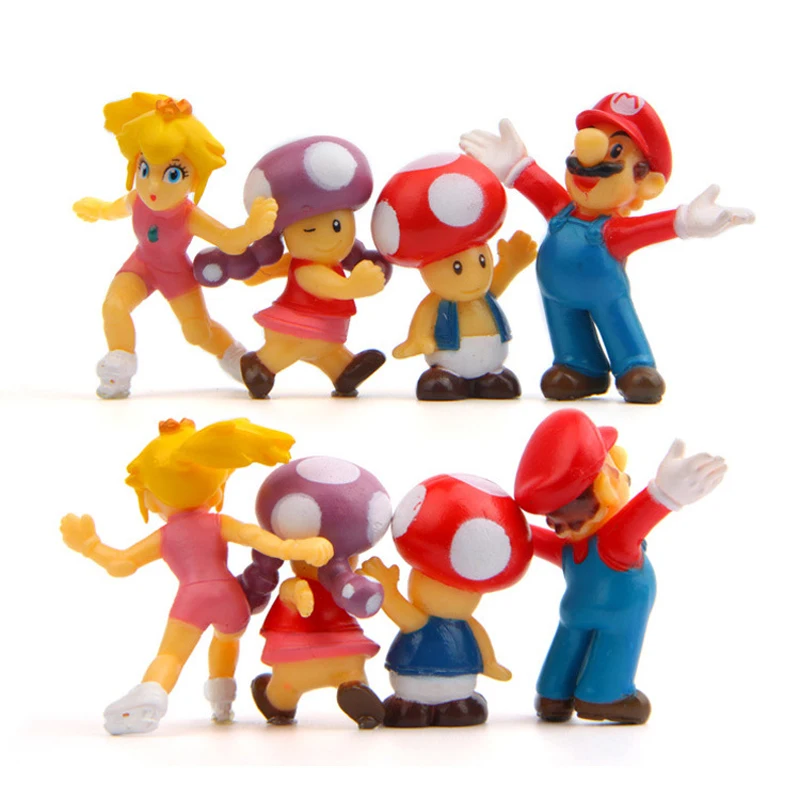 8pcs/lot Super Mario Bros Figure Toy PVC Mario Luigi Bowser Kinopio Peach Koopa Action Figure Model Toy Home Decoration Gift