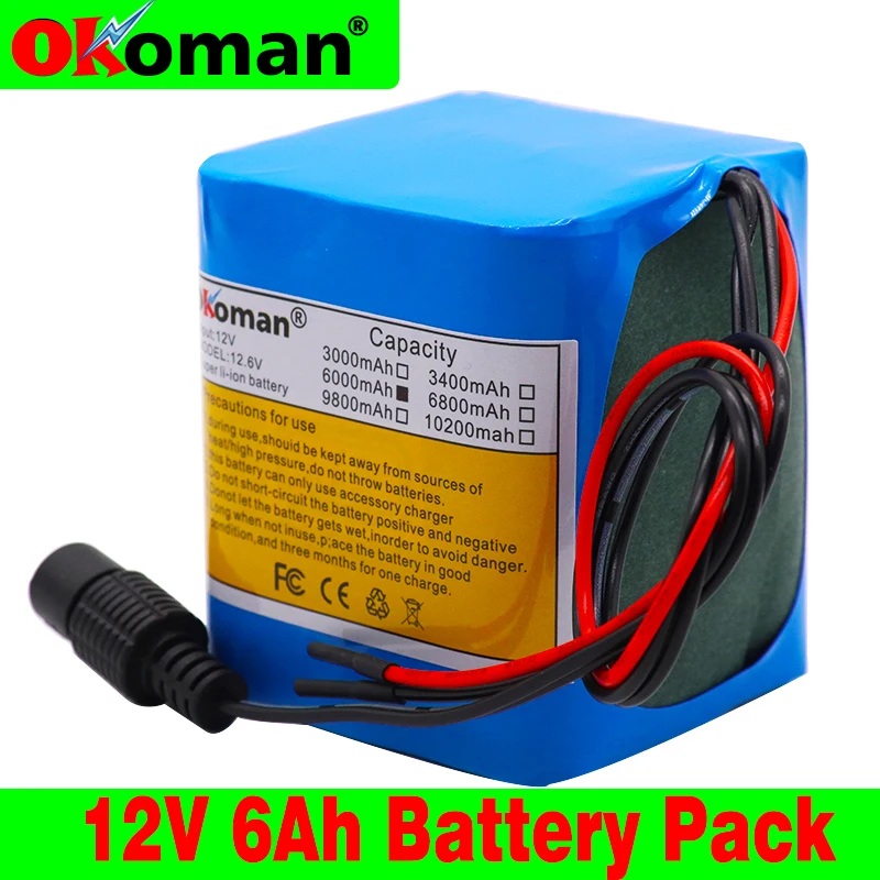 Okoman аккумулятор большой емкости 12V 6000mAh 18650 литий ионный 6Ah DC12.6V портативный