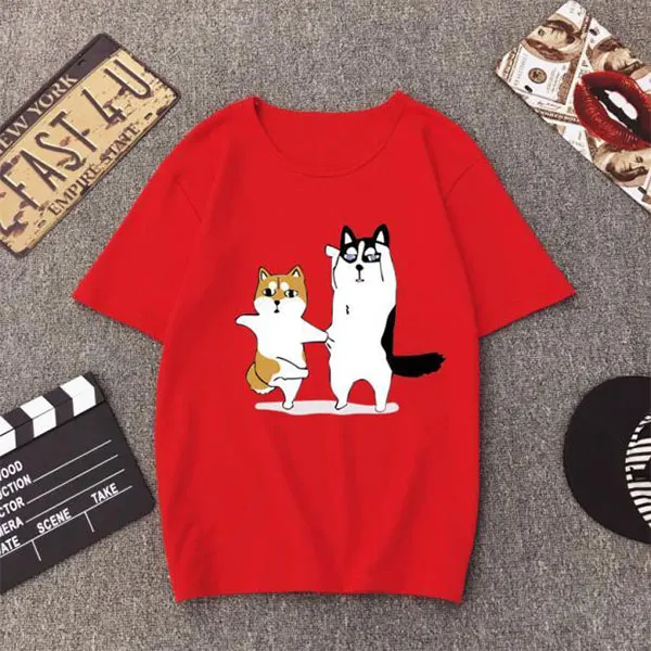 

Cute Dancing Dogs Print T shirt Women Spring Summer Short Sleeve O Neck Cotton Spandex Women Tops Tees Casual Female T-shirt