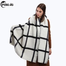 POBING Winter Scarf Women Black White Striped Scarves & Wraps za Tartan Plaid Shawls Warm Cashmere Pashmina Female Blanket Scarf