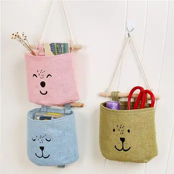 

Colored Cotton Linen Wall Hanging Storage Bag Closet Makeup Sundries Organizer Home Decoration (Deep Orange)